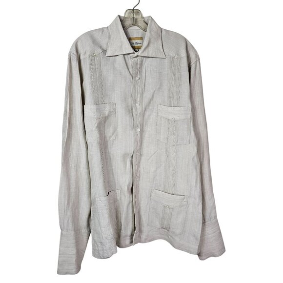 La Habana Miami Mens Tranquilo Linen Guayabera Shirt XL Beige Coastal Old Money - Picture 1 of 15